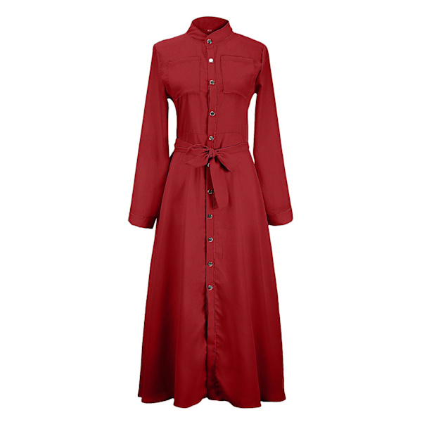 Kvinnors enkla casual tight-waist skjorta klänning mjuk bekväm mångsidig klänning för utomhusresor Red XL