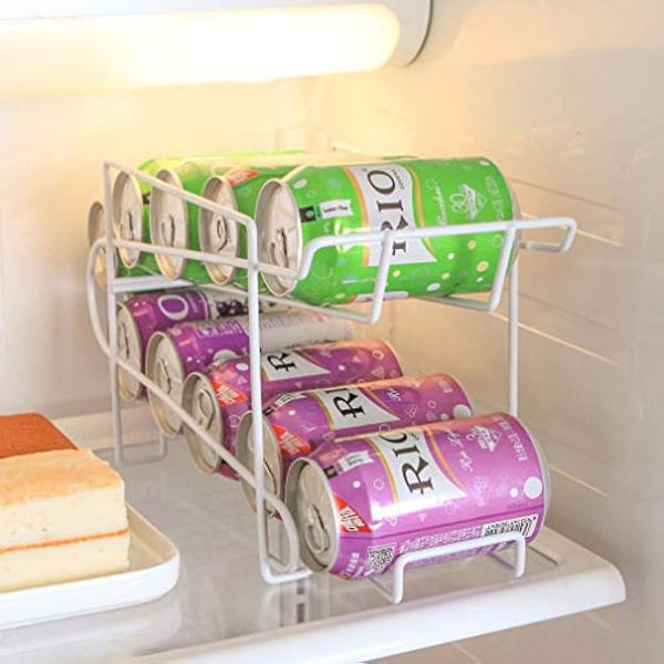 Kylkylskåpshållare för burkar, dubbellagers, för juice, öl, cola, organiserare, förvaring, dryck, läsk, coca-cola, ölburksdispenser, förvaringsställ, kylskåp