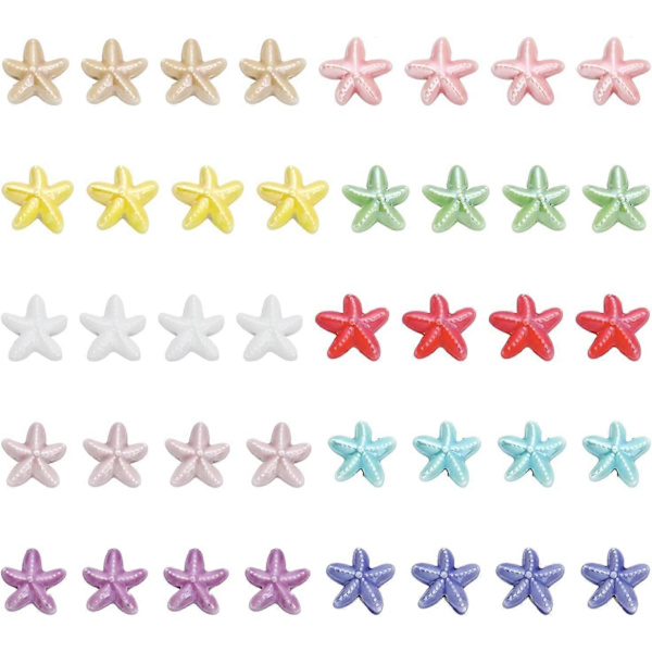 40 stk. 10 farger Håndlagde Sjøstjerne Porselensperler Regnbueglasert Sjøstjerneperler Havtema Blandet Farge Keramiske Løse Perler for Armbånd Halskjede Øre