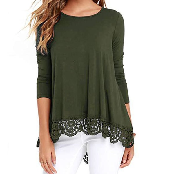 Høst Casual Klær For Kvinner Ensfarget Bobleermet Topp For Høst Vår Casual Bruk 2XL Army Green