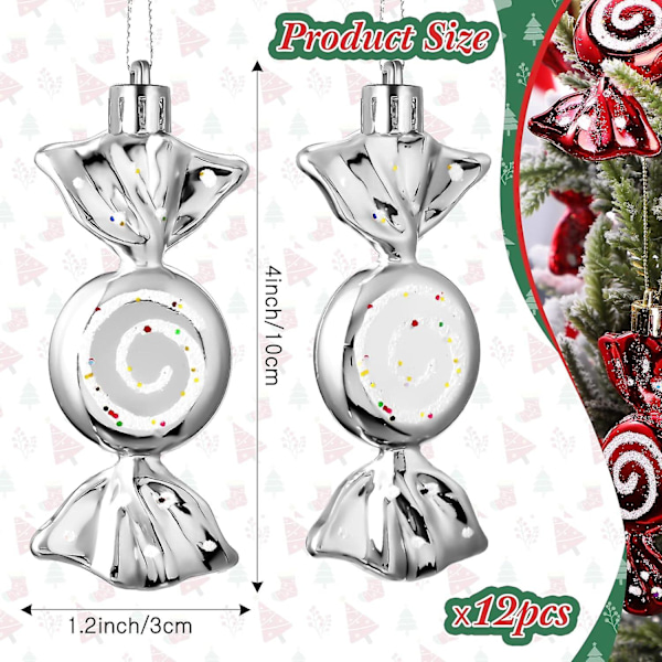 24 stk. Julepynt Slik Ornamenter Slikstok Juletræ Glitter Hængende Ornamenter Plast Pebermynte Slik Swirl