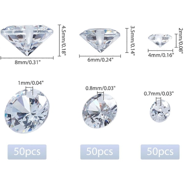 150 st Kubisk Zirkonia Stenar i Diamantform, 3 Storlekar, Spetsiga Bakdelar, Cabochons