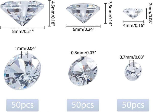150 stk. Diamantformet Cubic Zirconia Sten 3 Størrelser Spids Bagside Cabochoner
