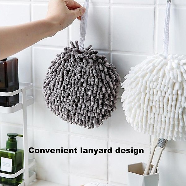 3-pack handdukar för badrum, handduksdekoration, chenille hängande handduksboll, mikrofiber fluffig absorberande mjuk liten badhandduk White