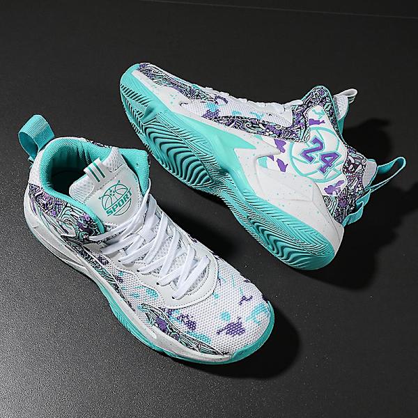 Herre Basketballsko Letvægts Åndbare Vandresko Atletiske Mode Sneakers 3D8909 WhiteGreen EU 40