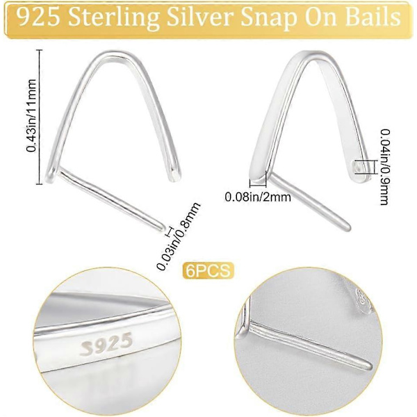 1 Eske 6 stk. Snap on Bails Sterling Sølv Anheng Charms Koblingslåser