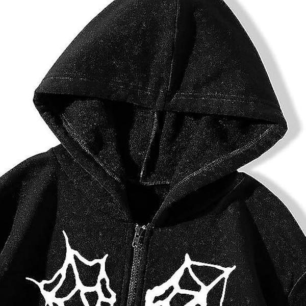 Dame Spider Web Hjerte Hættetrøjer, Hættetrøje med Lynlås Grey M