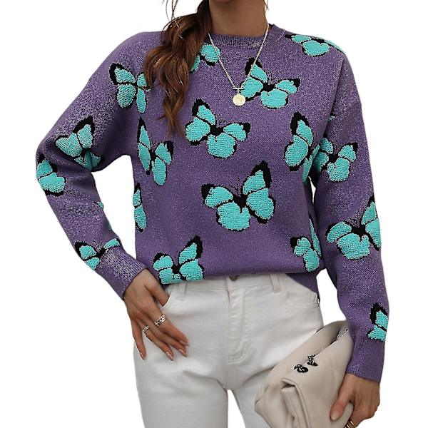 Dame Vinter Casual Sweater Løs Langærmet Sweater Til Aftenbrug S Purple