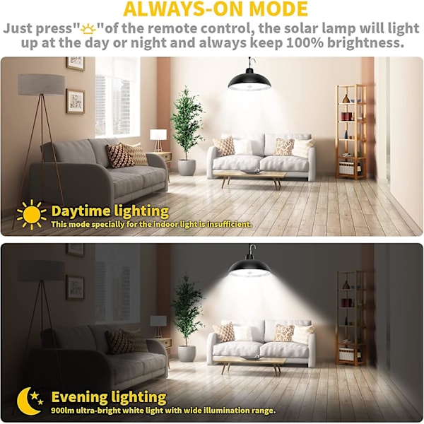 Solcellelamper Utendørs, 78 LED, 4 Moduser med Sensor, Fjernkontroll, 360° Justerbart Solcellepanel, IP65 Vanntett