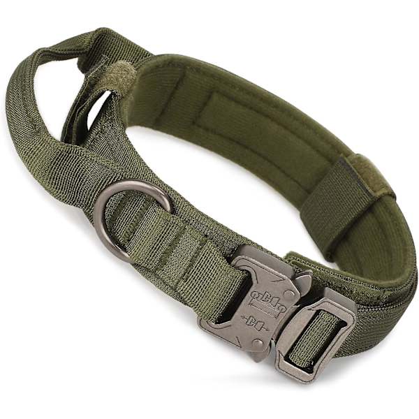 Taktinen koiranpanta hallintakahvalla, sotilaallinen säädettävä panta, nylon, metallisolki, pehmustettu suurille koirille ulkotreeneihin (armeijanvihreä-L)