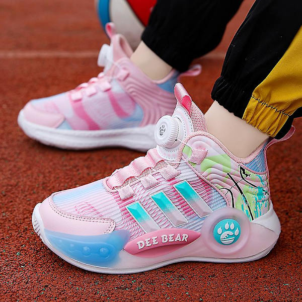 Pojkar Basketbollskor Hög Ovandel Andas Sport Skor Anti Slip Mode Sneakers 3F299 Pink EU 32
