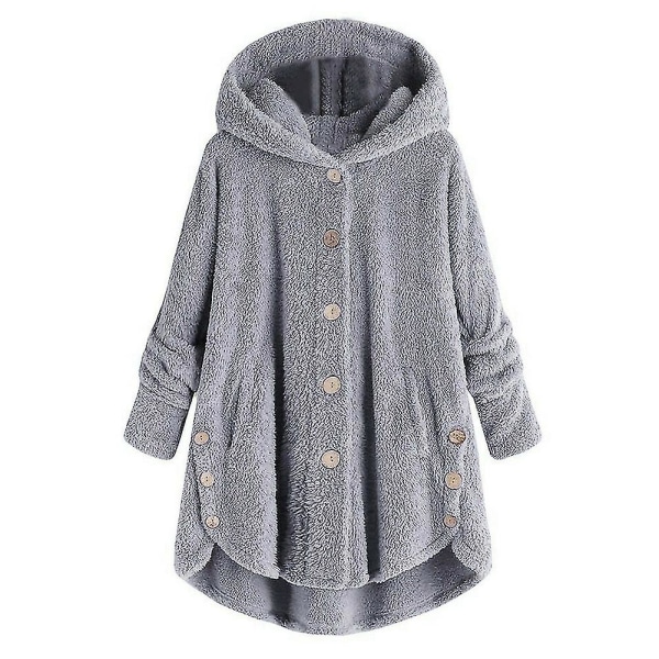 Kvinnors vintervarma fluffiga överrock knappjacka toppar lös huva ytterkläder 3XL C