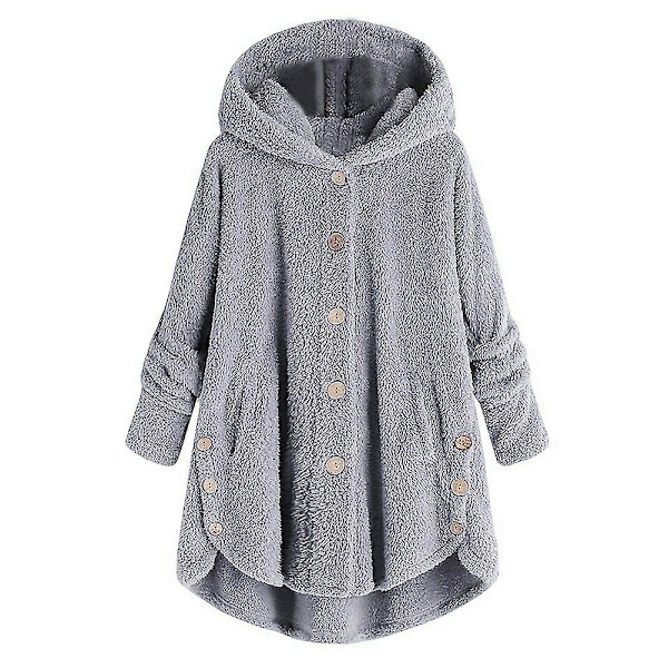 Naisten Talvi Lämmin Pehmeä Takki Napit Paita Yläosa Löysä Huppu Ulkovaatteet 3XL C