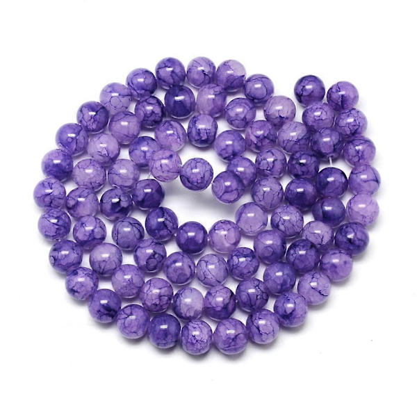 1 streng bagt malet krakeleret glas perle strenge runde blå violet 8mm hul: 1.3~1.6mm ca. 100 stk./streng 31.4 tommer