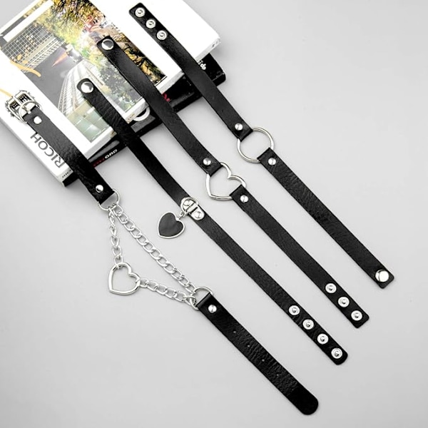 4 stycken Läder Choker Halsband, Färgglada Punk Stil Gotiska Choker Halsband PU Läder Choker Halsband för Kvinnor Accessoarer