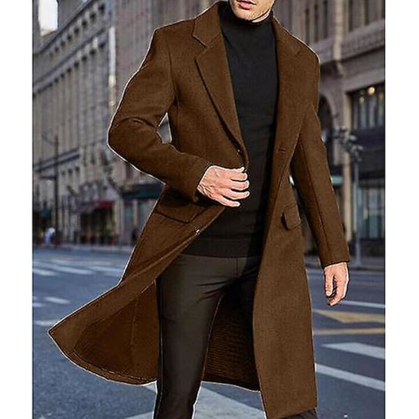 Herre Casual Trenchcoat Slim Fit Lang Jakke Overfrakke Brown L
