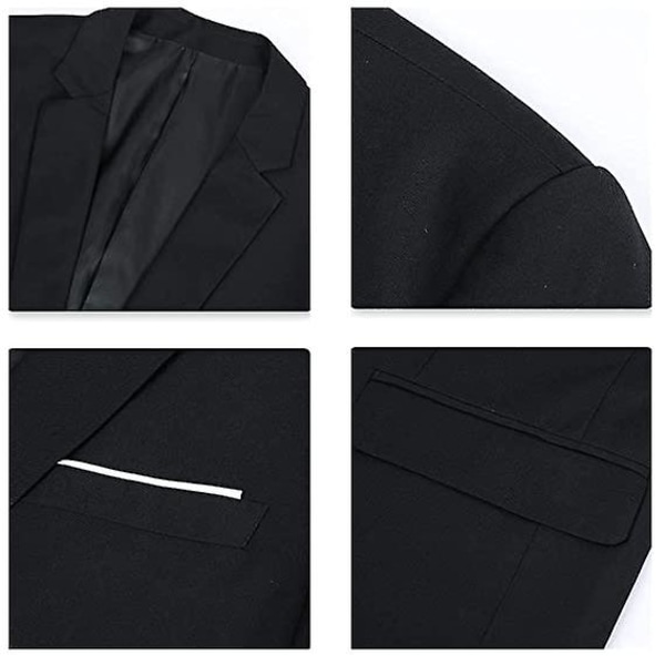 Mænds Casual Sportjakke 1-Knaps Suit Blazer, Slim Fit Daglig Letvægtsjakker Black XL