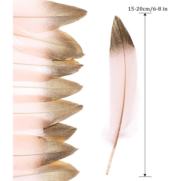 50 stk. dyppede guld- og sølvgåsefjer 15-20 cm naturlige fjer til en række forskellige håndværk og beklædning (guld&pink