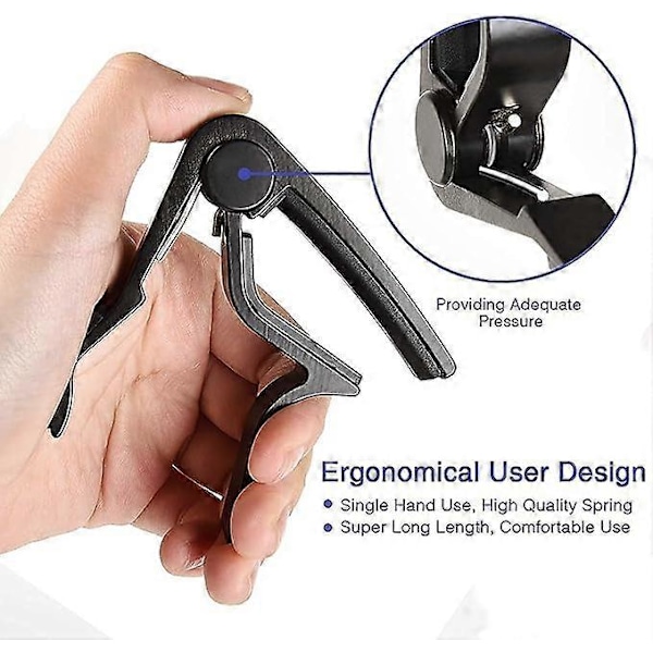 Gitarr Capo med 6 Gitarrplektrum, Ukulele Capo Akustisk Elektrisk Gitarr Clip Snabbt Byte Capo Clamp för Akustiska Elektriska Gitarrer black