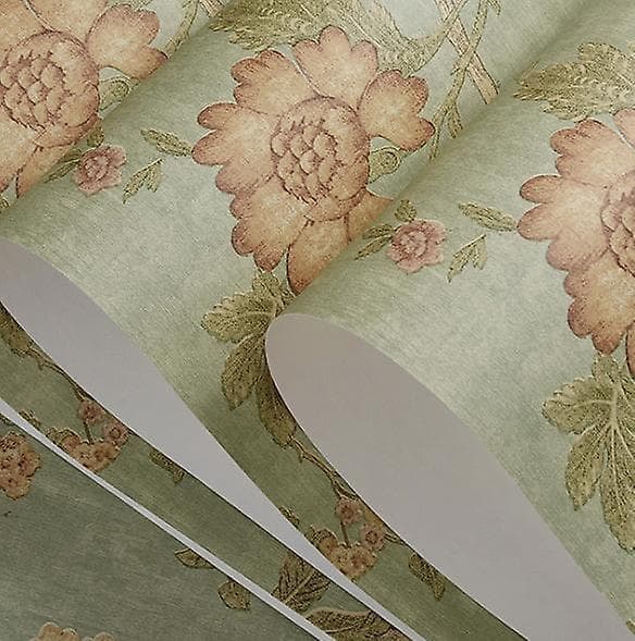 Klassisk Blomstret Tapet Blade Blomstrer Grøn