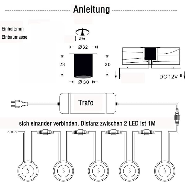 16 Pakke 12v Led Innfelte Gulvspotter Ip67-0.6w 4000k, Diameter:32mm, hvit
