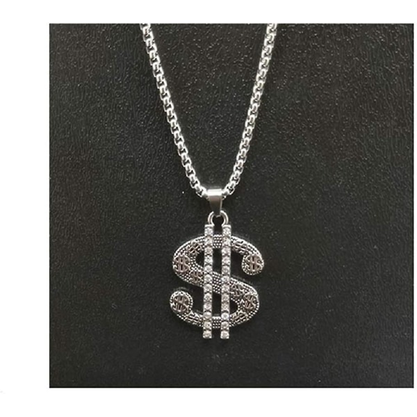 Crystal Dollar Sign Hänge Halsband för män, acsergery Hip Hop Dollar Necklace