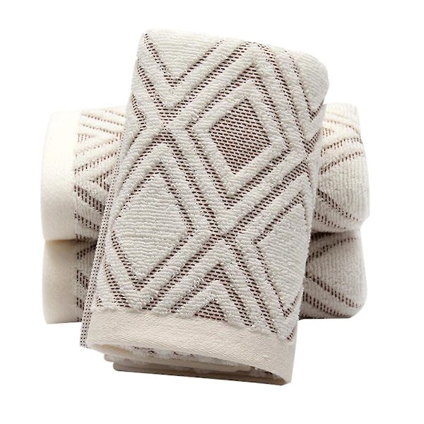 Håndklæder Sæt Med 2 Diamantmønster 100% Bomuld Absorberende Blødt Håndklæde Til Badeværelse 34*74cm Beige