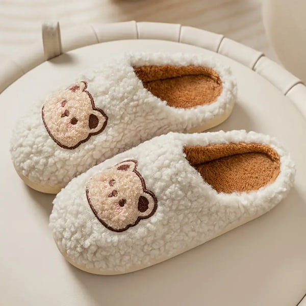 Bear Design -kotitossut, pehmeät ja pörröiset, mukavat sisätossut, liukueste, slip-on -kengät miehille, talvikengät white EU36 37