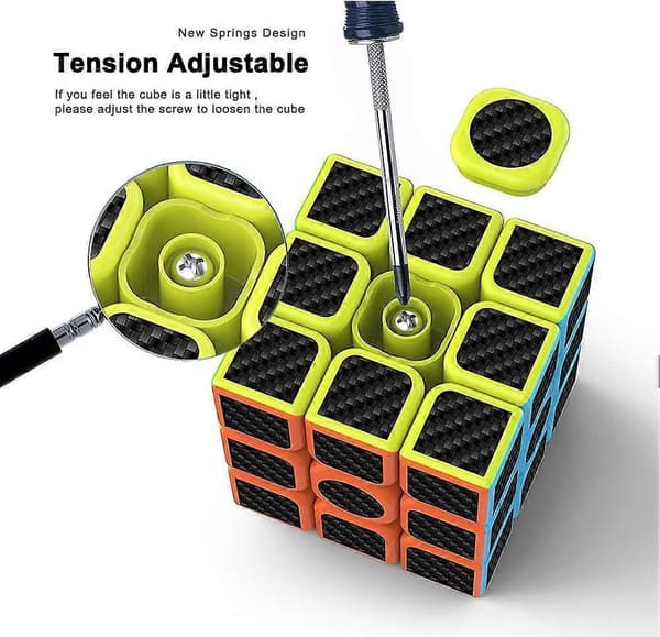 Speed Cube 3x3x3 Magic Carbon Fiber Sticker Smooth Cube, Forbedret Version Sort - Pakke med 2 - -