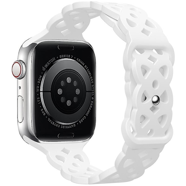 2-pak læderremme med blondekant, kompatible med Apple Watch 42/44/45 mm til kvinder, Iwatch-remme slanke tynde udhulede med klassisk lås til Iwatch Series Se