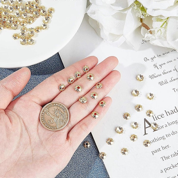 Ca. 120 stk. 8-bladet blomst perlehetter gyldne avstandsstykker endestykker hule perler endestykker rustfritt stål perlehette avstandsstykker for armbånd halskjede smykker Maki