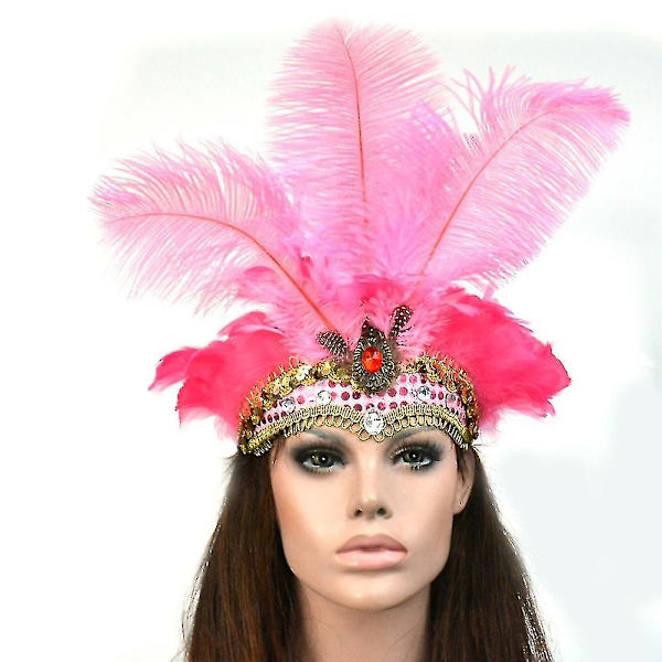 Dame Pailletter Rhinestone Fjer Hårbøjle Show Halloween Dansefest Hovedbeklædning Pink