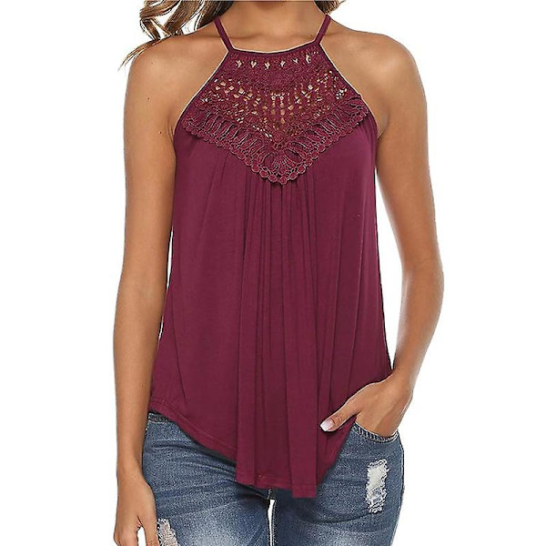 Tanktopp for kvinner, avslappet sommer grime spaghetti stropp blonde ermeløse topper RED XL