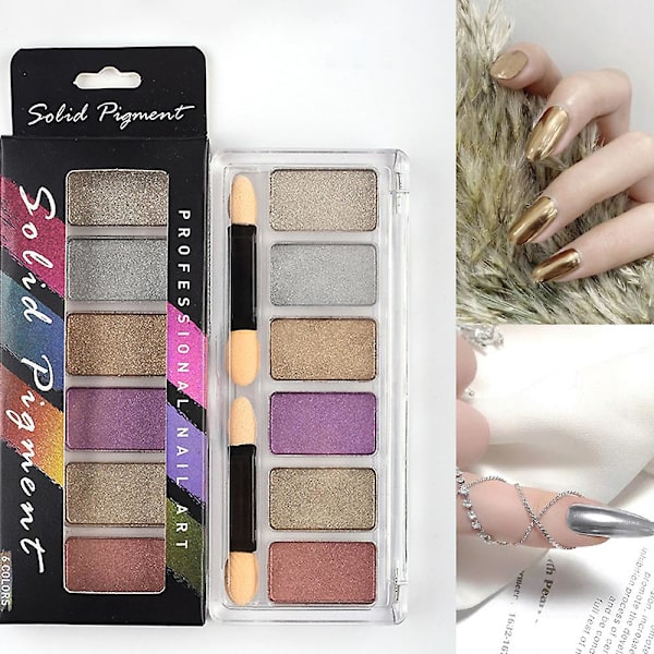 Nagelkonst Solid Magic Mirror Powder Aurora Powder, 6-färgskombination, Tillverkad av PET style  style1