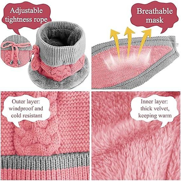 Skjerfsett for kvinner, rosa strikkede vinterluer med dusk, tykke termiske jenter dame lue halsvarmer sett for julebursdagsgaver