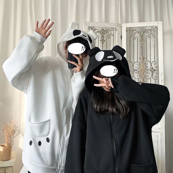 Panda Hættejakke Afslappet Par Outfit Til Mænd Kvinder Holdbar Til Vinter Efterår L White