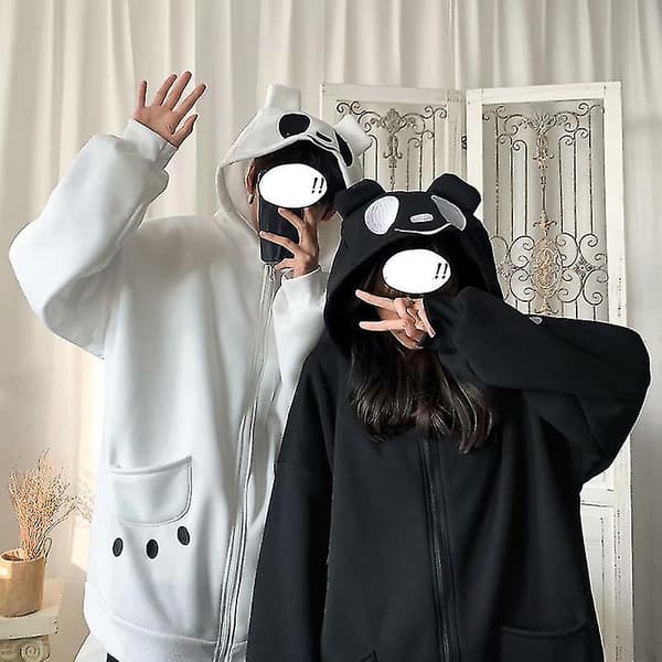 Panda Hættejakke Afslappet Par Outfit Til Mænd Kvinder Holdbar Til Vinter Efterår M White