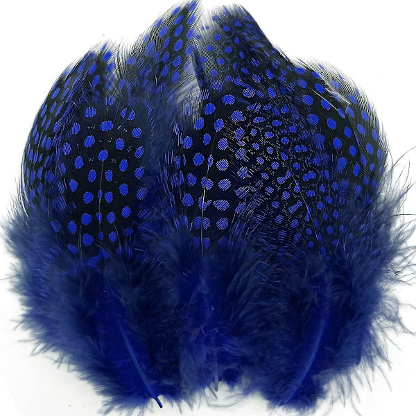 100 st 3\"-6\" Royal Blue Spotted Feathers Guinea Pheasant Feather För Hantverk Drömfångare Smycken Dekoration, Färgade Turkiet Kyckling Plume Fjädrar