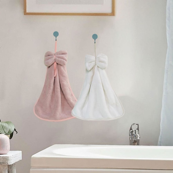 2 kpl Keittiön Korallifleece Rusetti Pyyhe/Imukykyinen Pyyhe/Riippuva Pyyhe/Käsipyyhe, Imukykyinen Pyyhe, Yksi Koko Pink*White