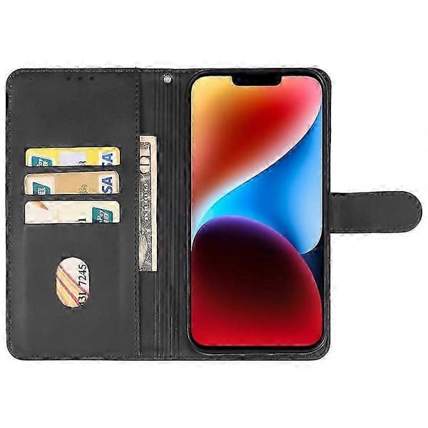 Mobilskal för iPhone 15 Läderfodral (Svart)