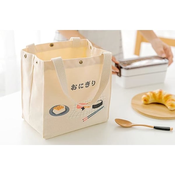 Kawaii lunchväska för flickor, söt isolerad lunchlåda, tecknade estetiska saker, bento-kylväska, lunchväska för skola, picknick, kontor beige