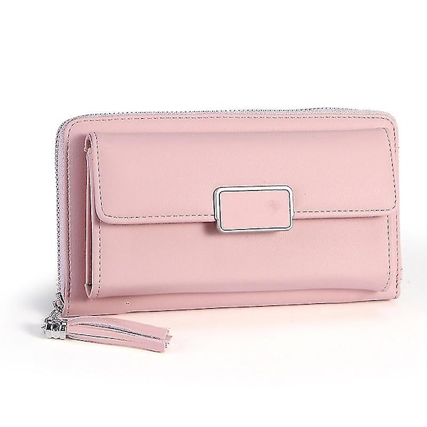 Kvinnors PU Crossbody-väska med dragkedja och justerbar rem Touch Screen Mobiltelefon Axelväska för Pink