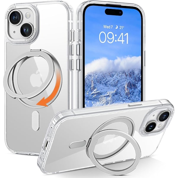 iPhone 15 Pro Skal för MagSafe med StativKlar Trådlös Lätt Tunn TPU Bumper PC Skal Skyddande Skal Mobiltelefon Skal för 6,1 Tum Transparent