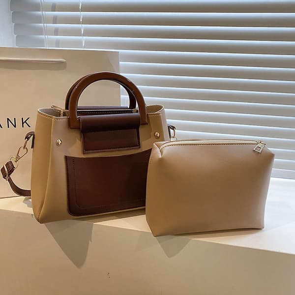 Stor Kunstlæder Håndtaske Egnet Til Daglig Pendling. khaki