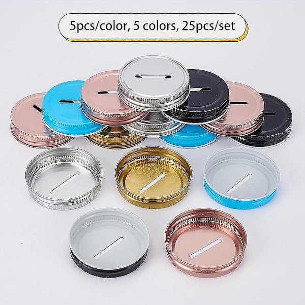 Myntinkastlock av bleckplåt för Mason Jar-burkar, blandade färger, 7,2x1,4 cm, 5 st/färg, 5 färger, 25 st/set
