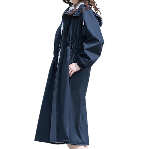 Lady Long Raincoat Lätt vattentät Återanvändbar Regnjacka med huva för utomhusbruk Navy Blue M