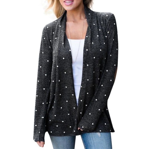 Kvinnors Splicing Dot Print Cardigan Coat Casual Lös Långärmad Rock XL E