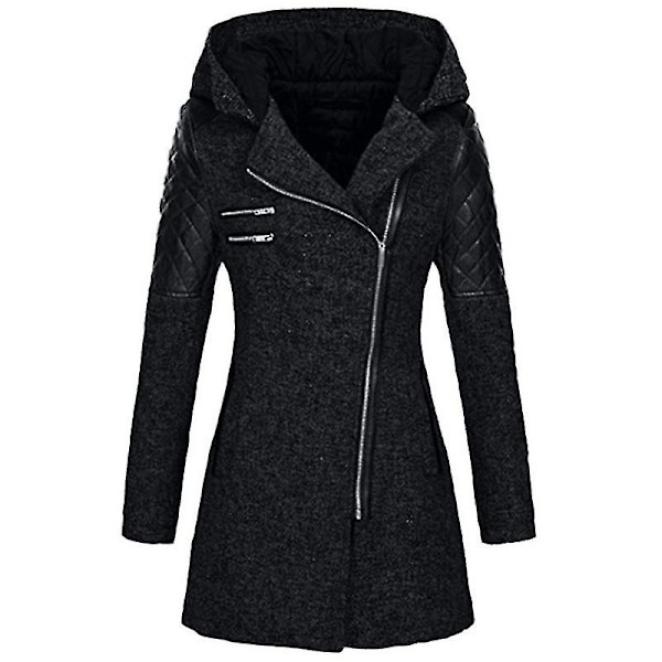 Dame Skrå Glidelås Slim Fit Hettejakker Stilig Varm Vinter Trenchcoat L Wine Red