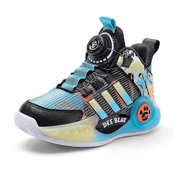 Pojkar Basketbollskor Hög Ovandel Andas Sport Skor Anti Slip Mode Sneakers 3F299 Blue EU 36