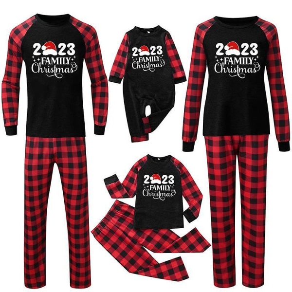 Matchande familjepjamas set julpyjamas rutig tryckt nattkläder Mom L